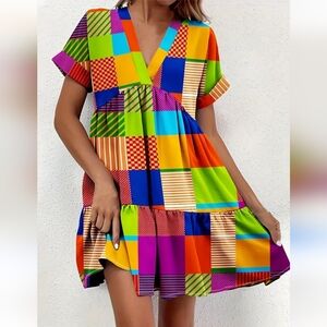 Casual Dress Plus Size Women's Colorblock Geometric Temu 5XL